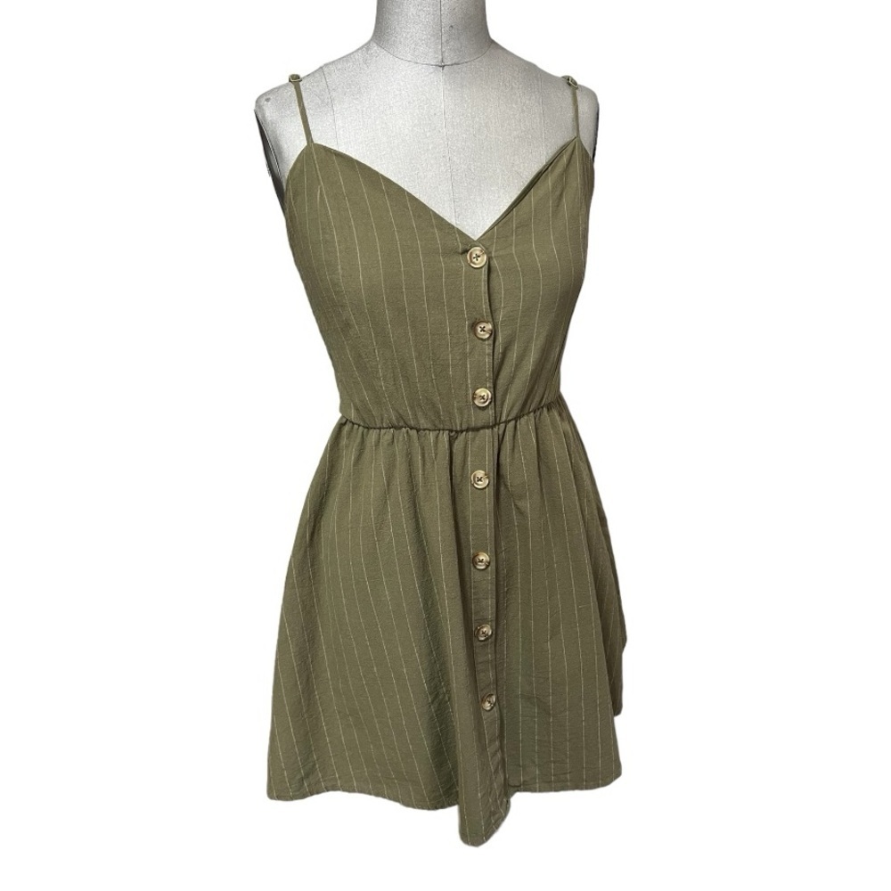 Purple Snow Spaghetti Strap Green Pin Stripes Mini Dress Size M - Picture 2 of 9